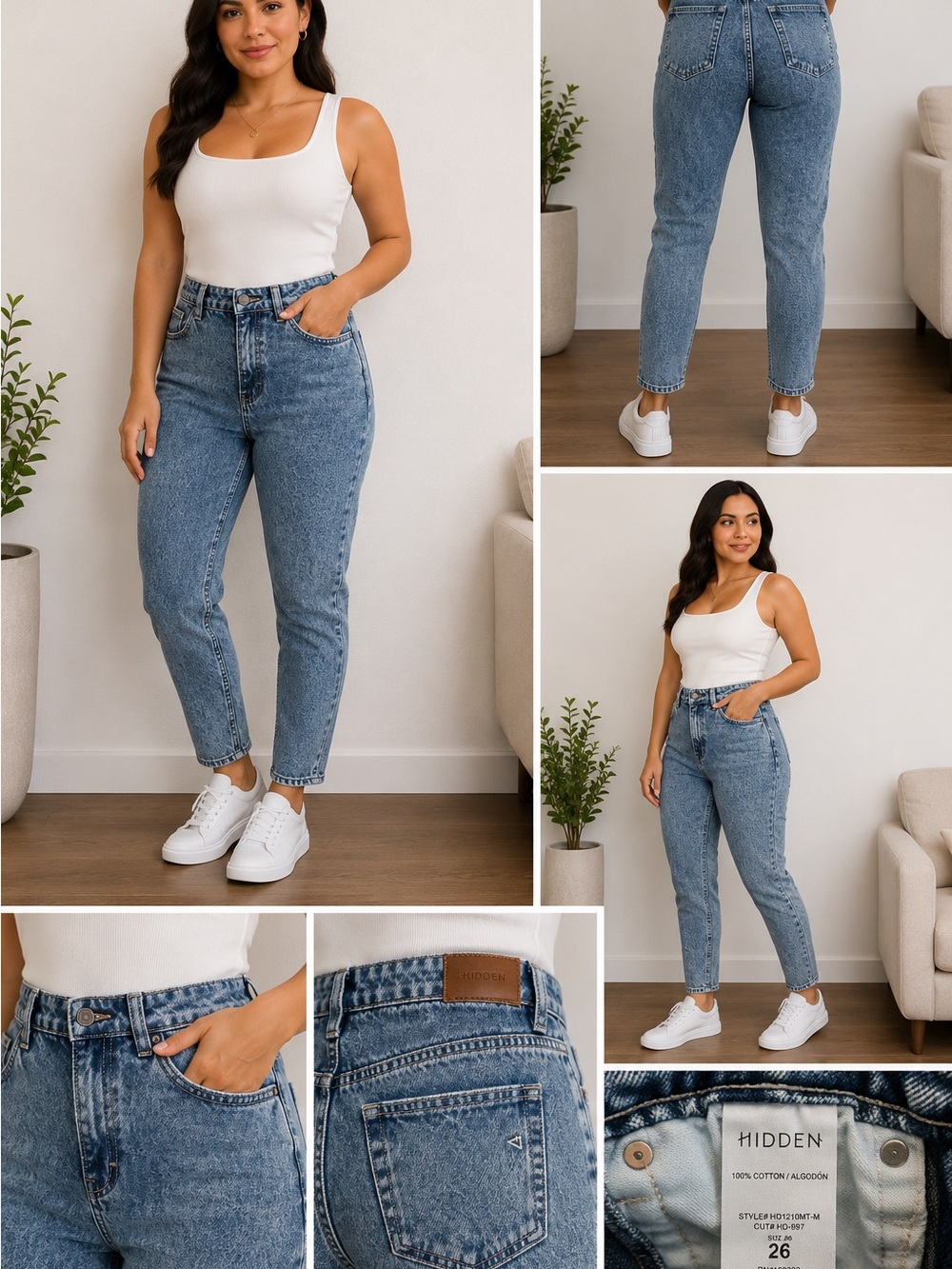 Hidden Jeans Size 26 Acid Wash High Rise Mom Jeans Blue Denim